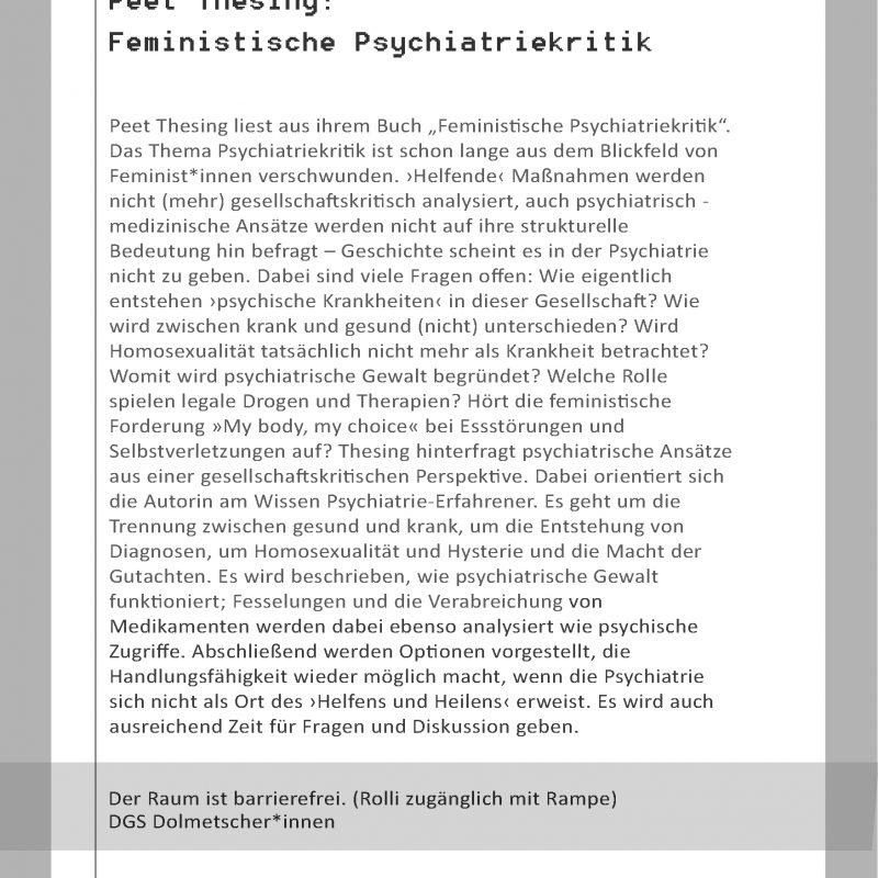 Feministische Psychiatriekritik hinten