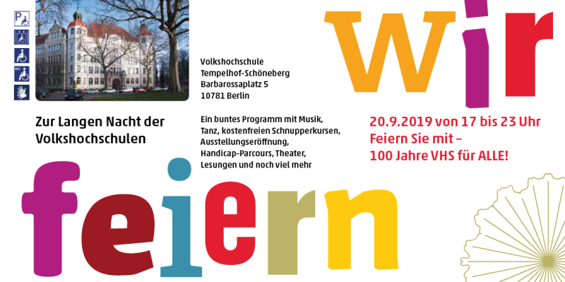 Fest Der Vielfalt 100 Jahre Vhs Fur Alle Inklusiv Und Bunt 20 September 2019 17 Uhr Bis 23 Uhr Vhs Am Barbarossaplatz 5 Taubenschlag
