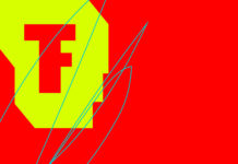 Gelbe Schrift auf roter Fläche. Links oben in gelb das Festival Theaterformen Logo bestehend aus einem großen F und T. Darüber sind blaue Kringel gezeichnet. Unten rechts in gelber Schrift steht: Taube Mitarbeit gesucht.