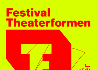 Das Bild zeigt eine neongelbe Farbfläche, auf der das Logo Theaterformen sowie der Schriftzug Festival Theaterformen in Rot liegt. Darunter sind die Festivaldaten 22.06. bis 02.07. und der Ort Hannover in Rot angegeben. Das Logo durchzieht ein roter Scratch.