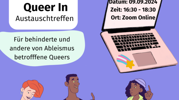Veranstaltungsankündigung von vom Inklusiven Queeren Zentrum: Austauschtreffen Queer In am 9.9. um 16:30h