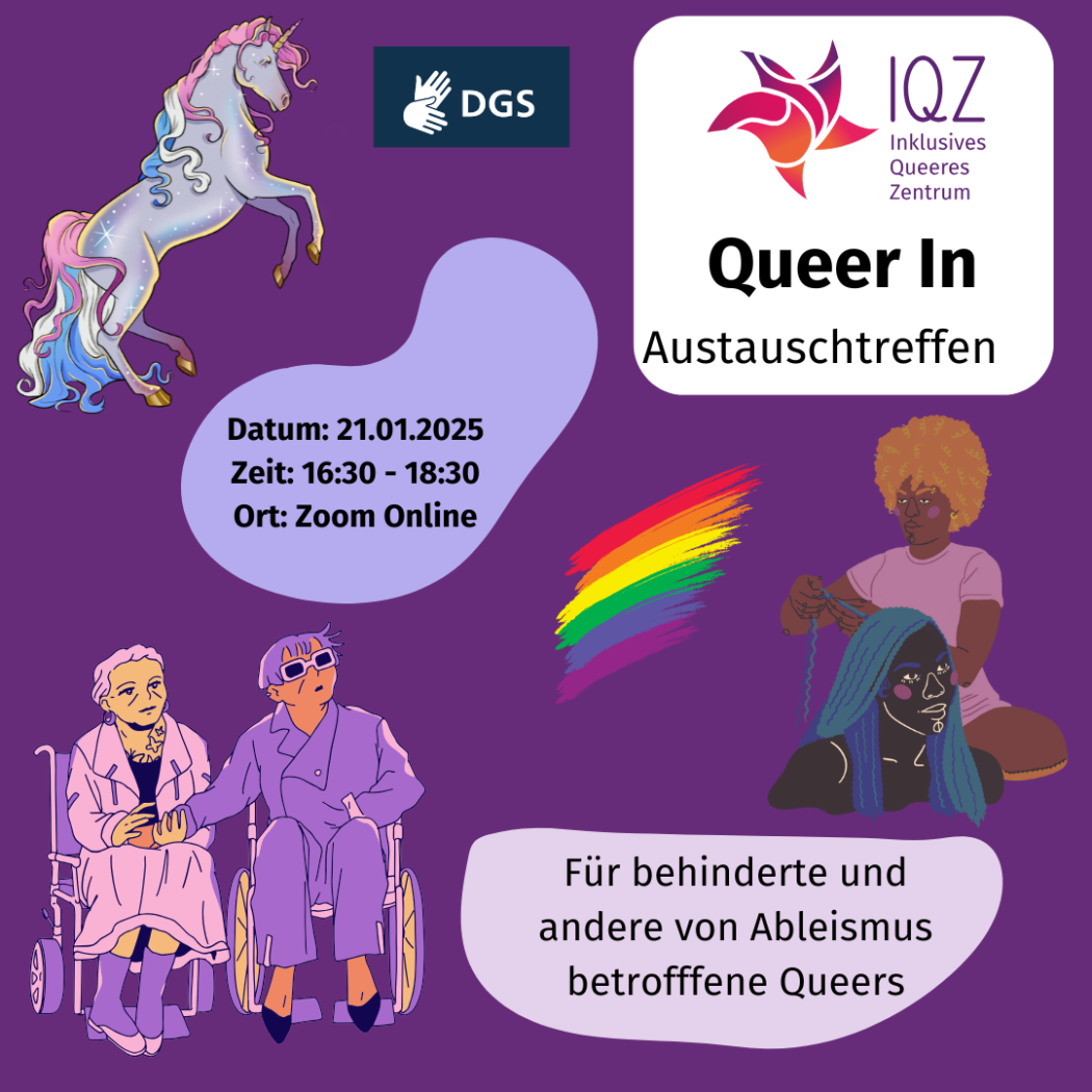 Ein Flyer desInklusiven Queeren Zentrums für den Austauschtreff Queer In