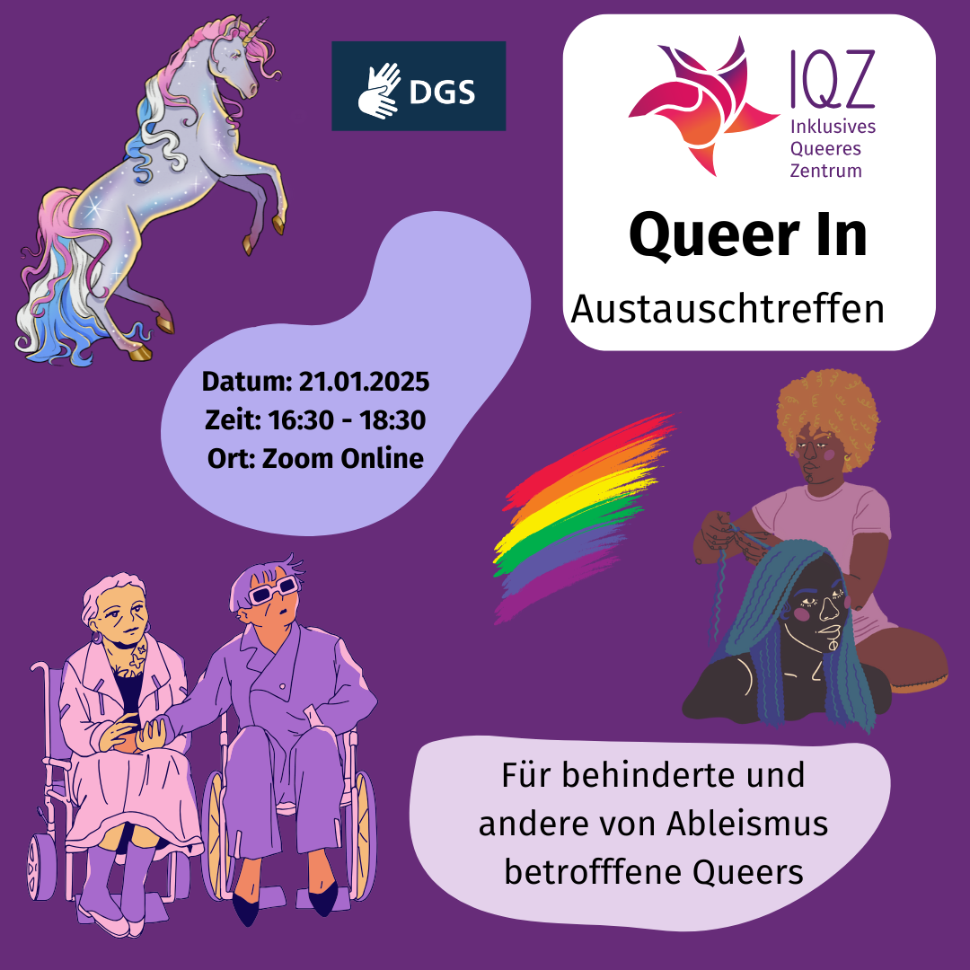 Ein Flyer desInklusiven Queeren Zentrums für den Austauschtreff Queer In