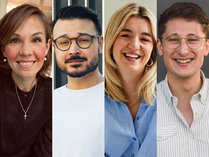 Portraits von Jennifer Hübner, Umut Özdemir, Maria Popov und Philipp Türmer.